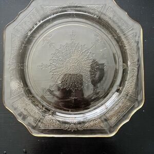 Yellow Square Depression Glass Plate GLOWS